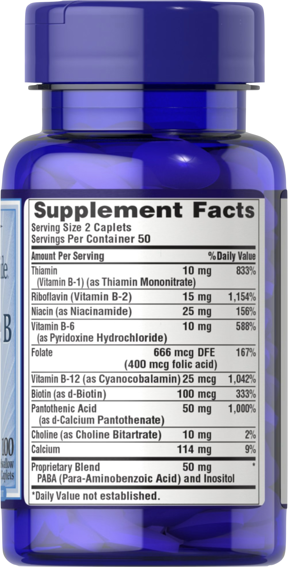 Puritan's Pride Complejo B 100 comprimidos recubiertos - información nutricional e ingredientes