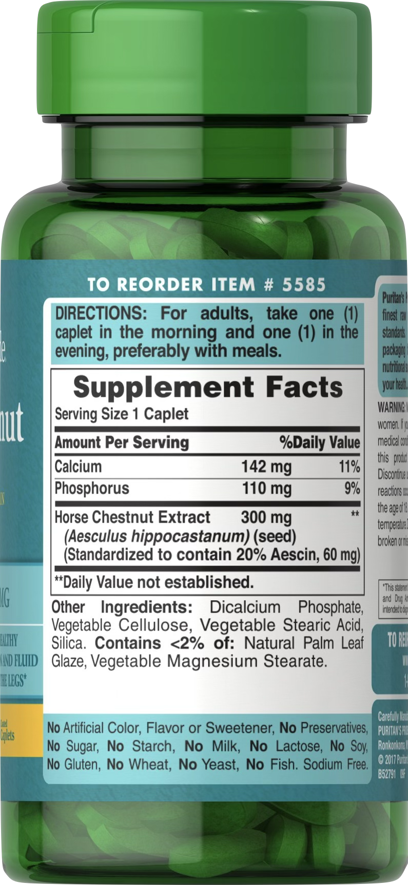 Puritan's Pride Castaño de Indias 300 mg 100 comprimidos recubiertos - información nutricional e ingredientes