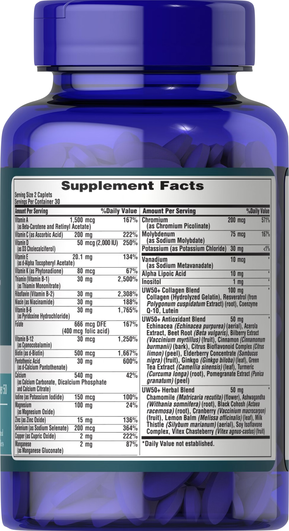 Puritan's Pride Ultra Woman 50 Plus Multivitamínico para Mujeres +50 60 comprimidos recubiertos - información nutricional e ingredientes