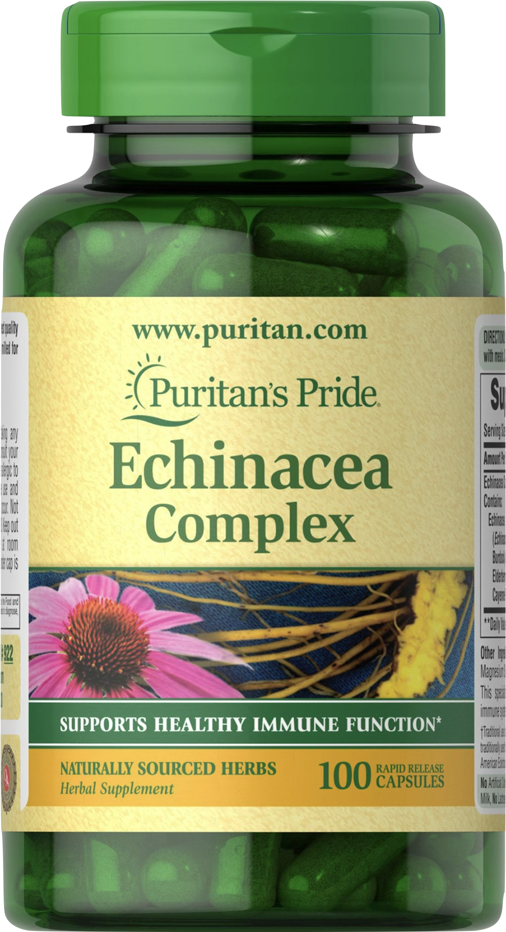 Puritan's Pride Echinacea Complex 450 mg 100 cápsulas de liberación rápida - vista frontal