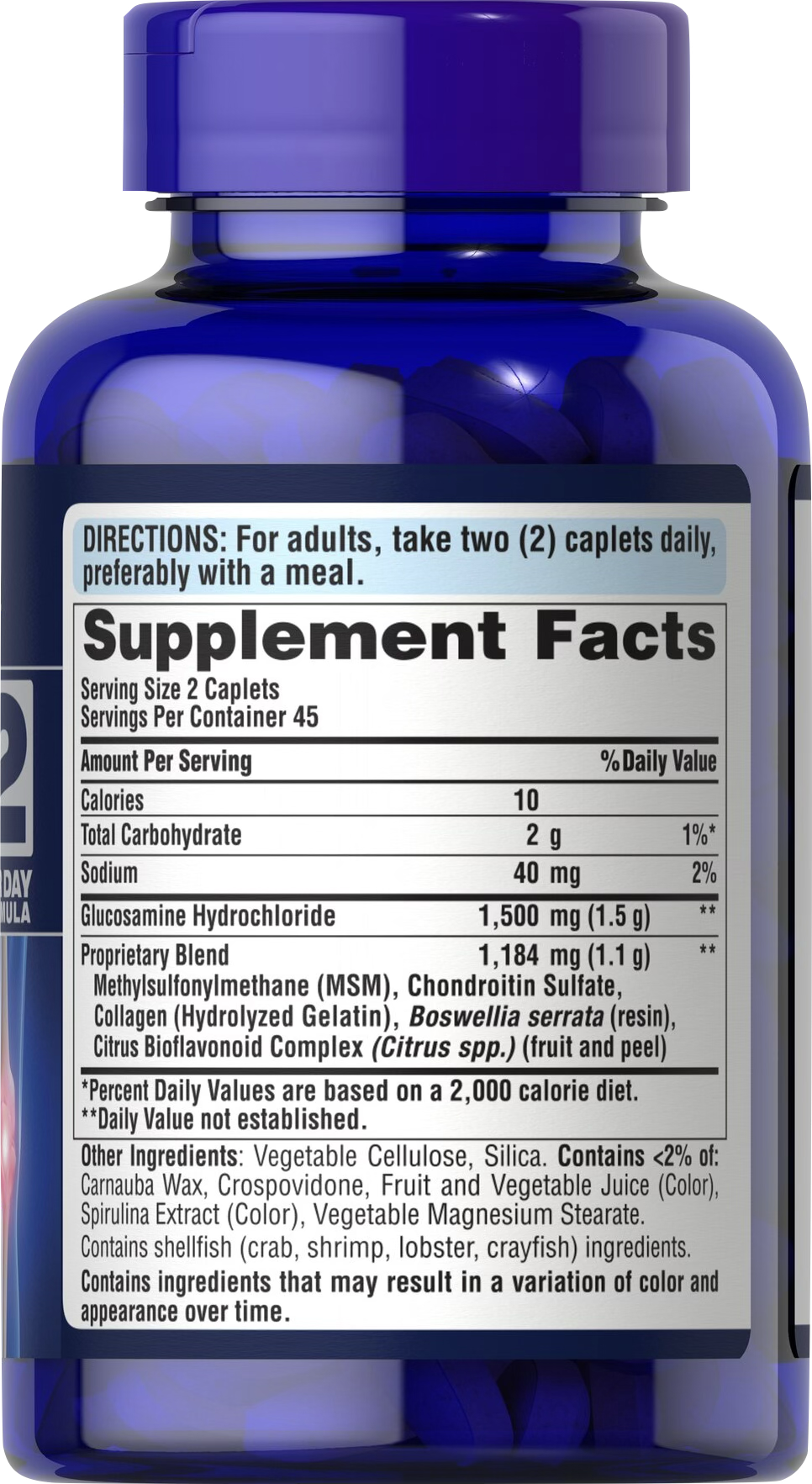 Puritan's Pride Glucosamina, Condroitina y MSM 90 comprimidos 90 comprimidos recubiertos - información nutricional e ingredientes