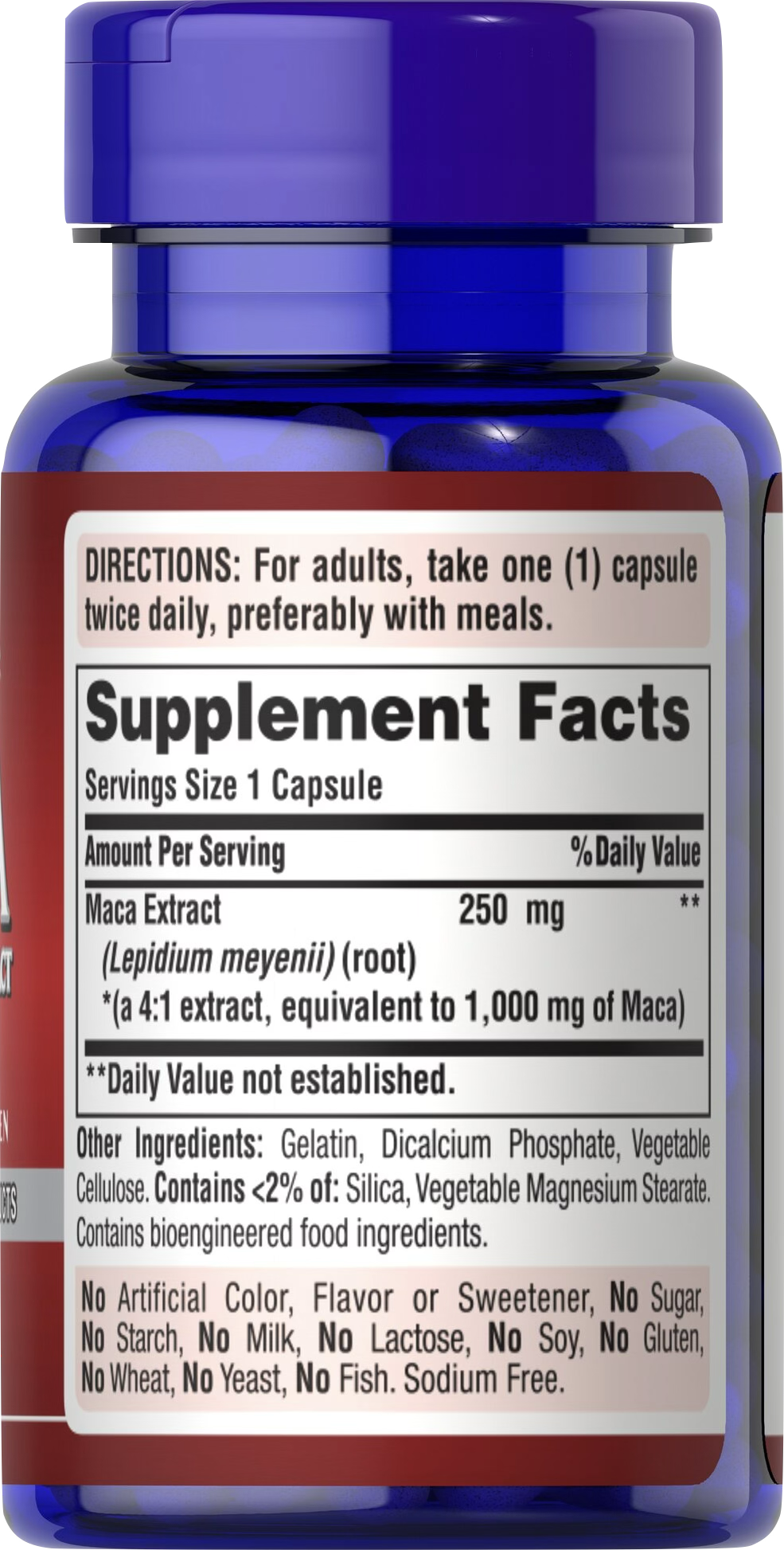 Puritan's Pride Maca 1000 mg 60 cápsulas de liberación rápida - información nutricional e ingredientes