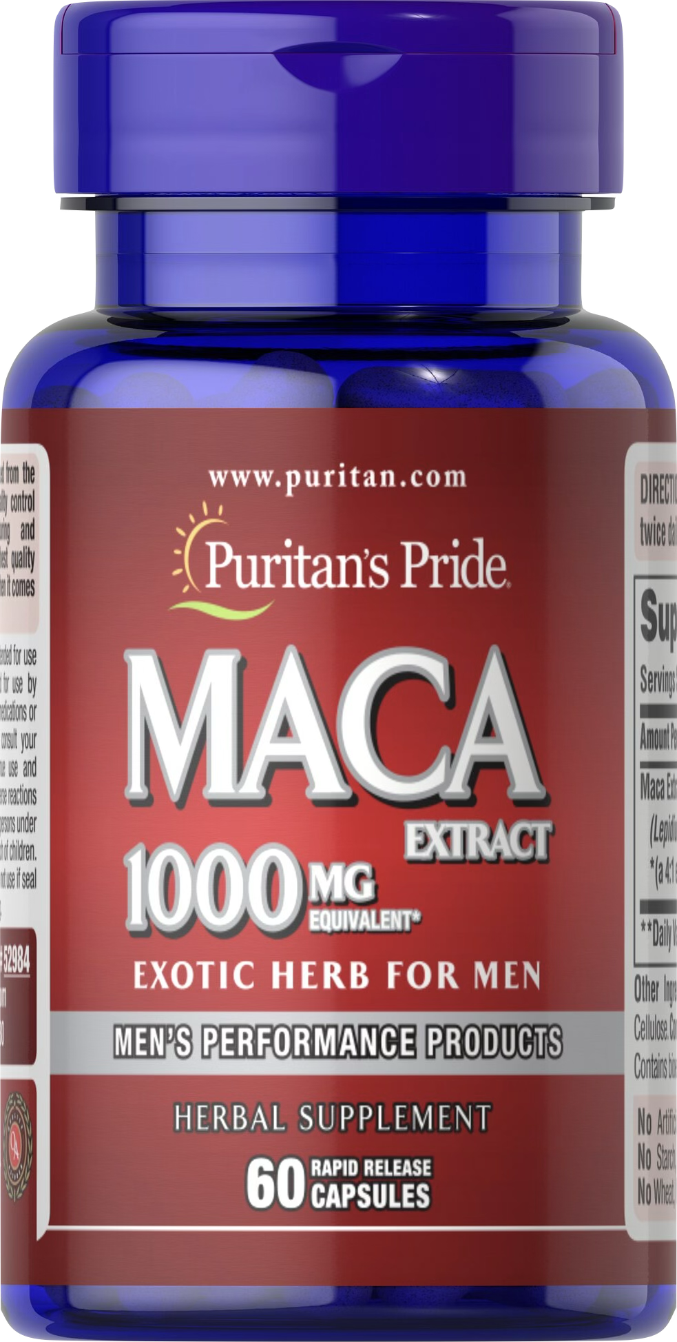 Puritan's Pride Maca 1000 mg 60 cápsulas de liberación rápida - vista frontal