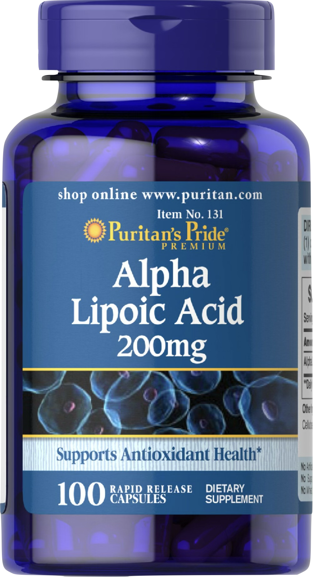Puritan’s Pride Ácido alfa lipoico 200 mg 100 cápsulas de liberación rápida - vista frontal