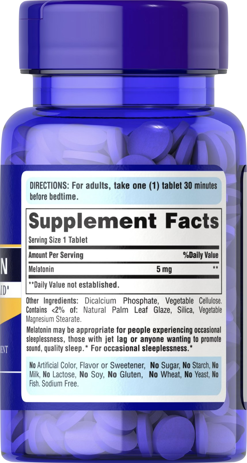 Puritan's Pride Melatonina 5 mg 120 comprimidos recubiertos - información nutricional e ingredientes