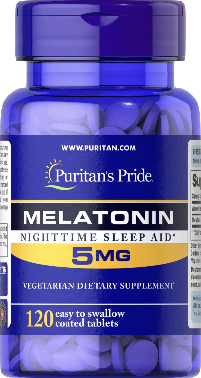 Puritan's Pride Melatonina 5 mg 120 comprimidos recubiertos - vista frontal