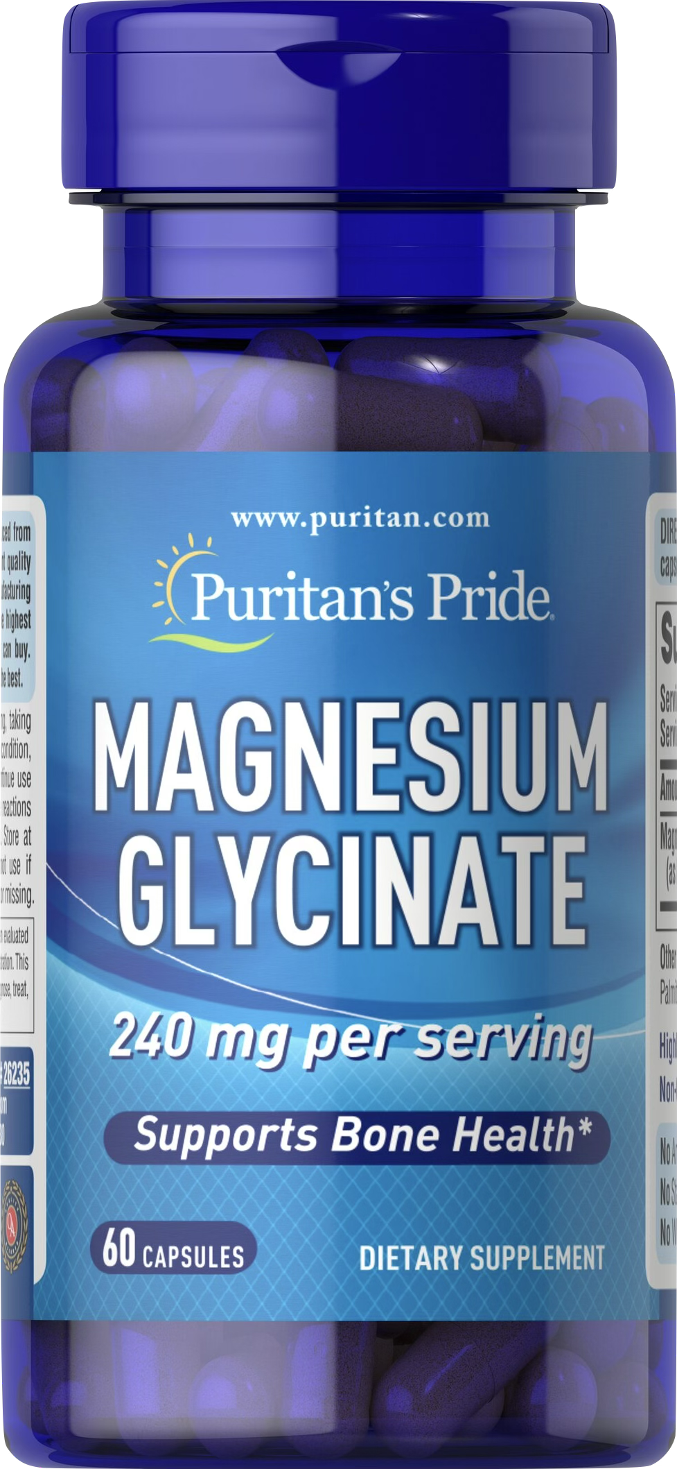 Puritan's Pride Glicinato de Magnesio 240 mg 60 cápsulas - vista frontal
