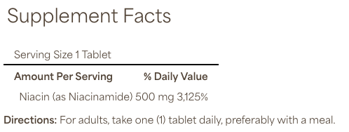 Puritan's Pride Niacinamida B3 500 mg 100 comprimidos - información nutricional e ingredientes
