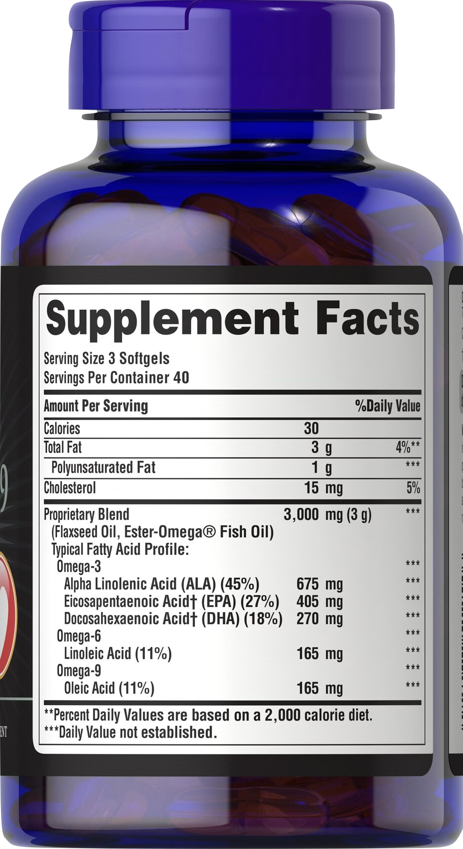 Puritan's Pride Triple Omega 3-6-9 120 cápsulas blandas de liberación rápida - información nutricional e ingredientes