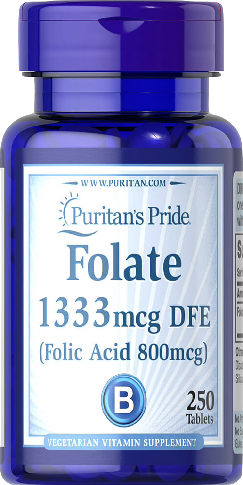 Puritan’s Pride Ácido fólico 800 mcg 250 comprimidos vegetarianos - vista frontal