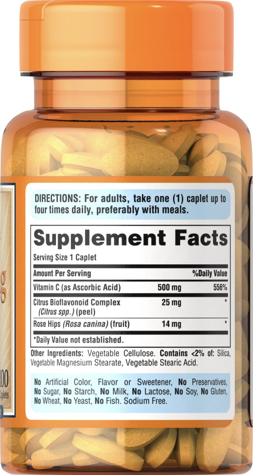 Puritan's Pride Vitamina C 500 mg 100 comprimidos recubiertos - información nutricional e ingredientes