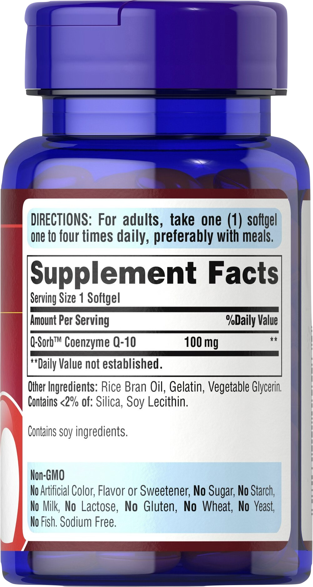 Puritan's Pride Coenzima Q10 100 mg Q-SORB™ 60 cápsulas blandas de liberación rápida - información nutricional e ingredientes