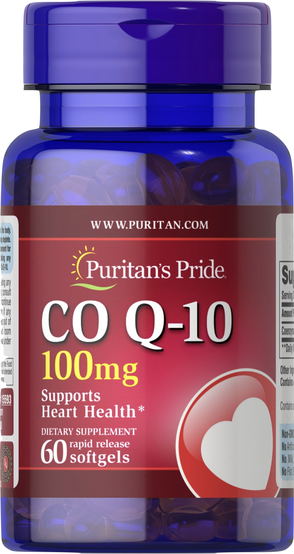 Puritan's Pride Coenzima Q10 100 mg Q-SORB™ 60 cápsulas blandas de liberación rápida - vista frontal