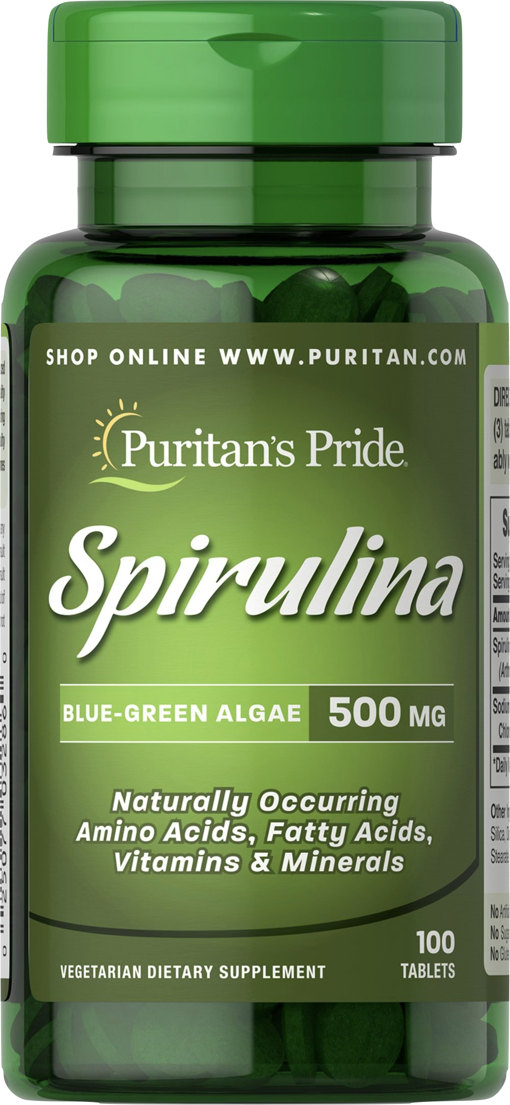 Puritan's Pride Espirulina 500 mg 100 comprimidos - vista frontal
