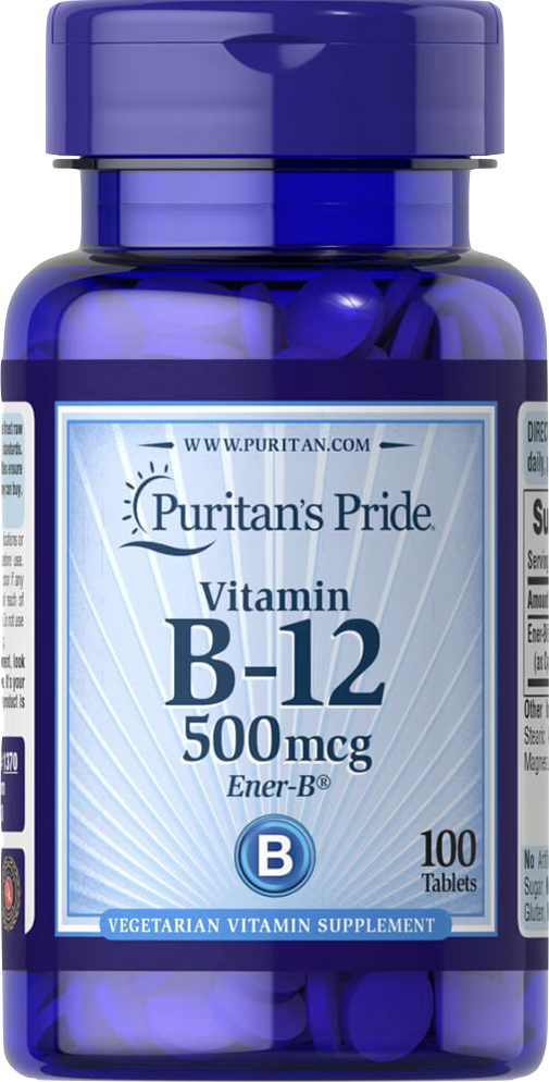 Puritan's Pride Vitamina B-12 500 mcg Ener-B® 100 comprimidos - vista frontal