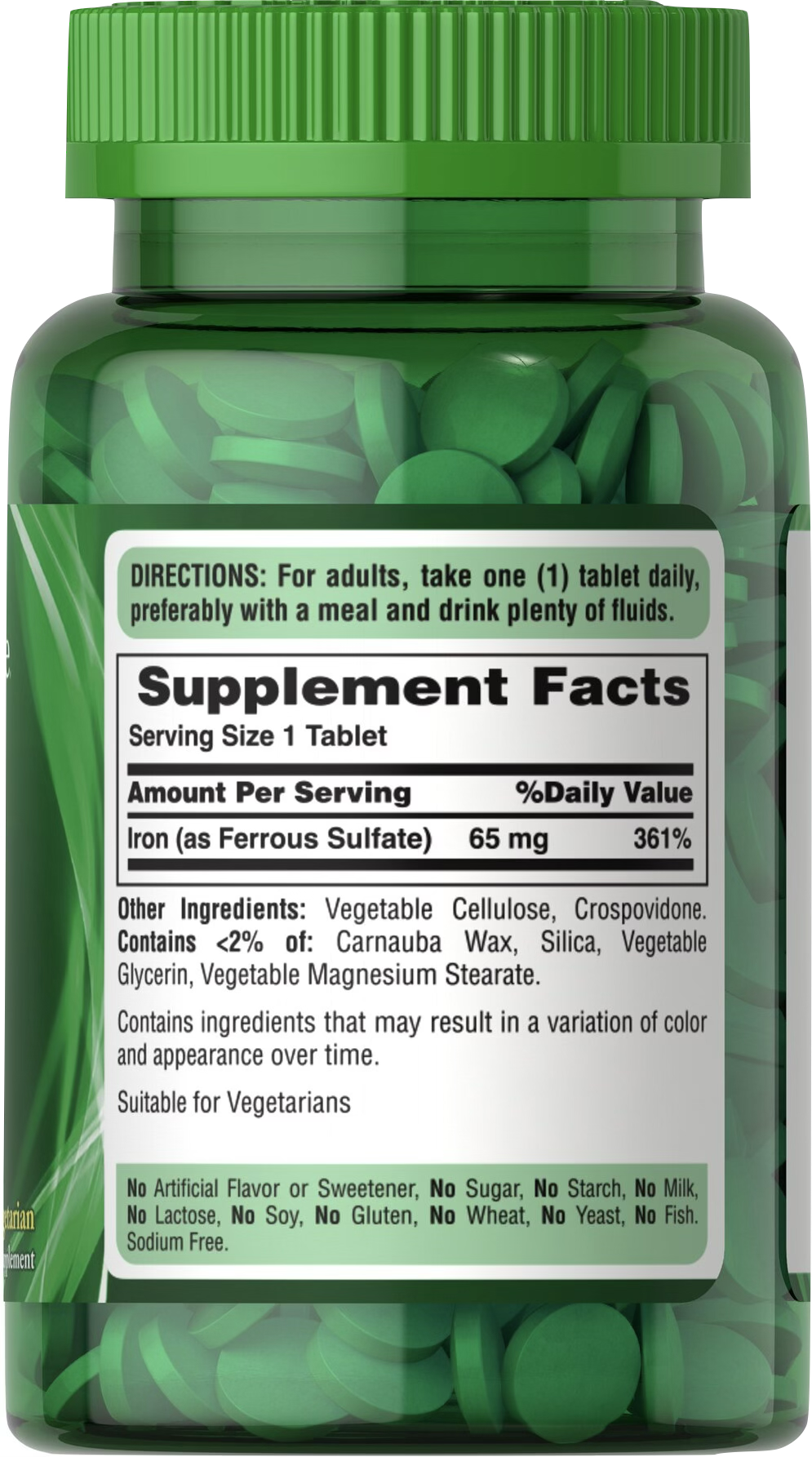Puritan's Pride Hierro 65 mg 100 comprimidos - información nutricional e ingredientes