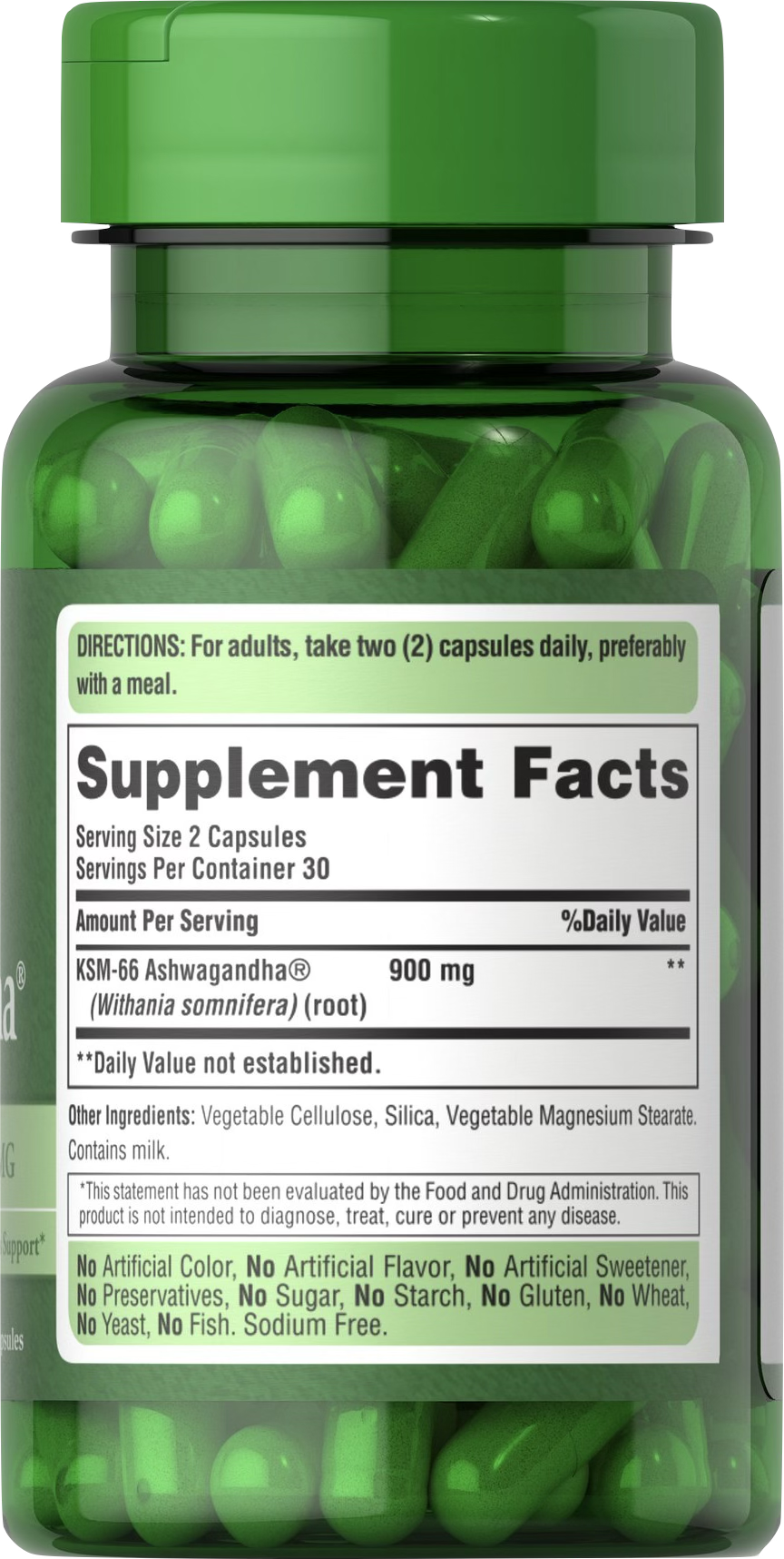 Puritan’s Pride Ashwagandha KSM-66® 450 mg 60 cápsulas de liberación rápida - información nutricional e ingredientes
