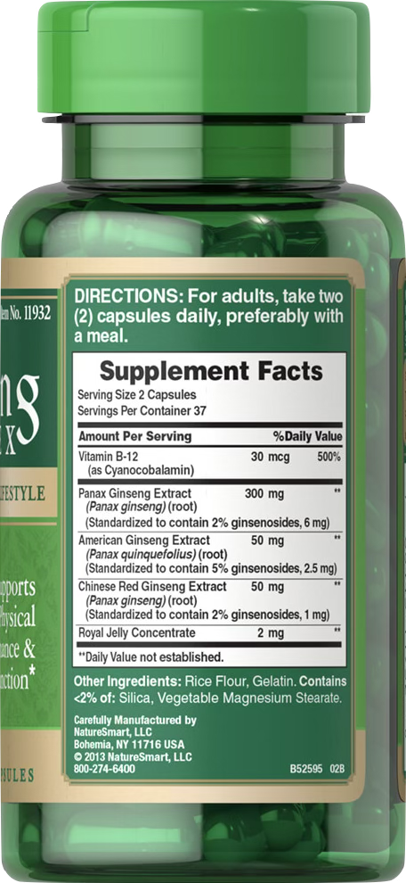 Puritan's Pride Complejo de Ginseng con Jalea Real 75 cápsulas - información nutricional e ingredientes