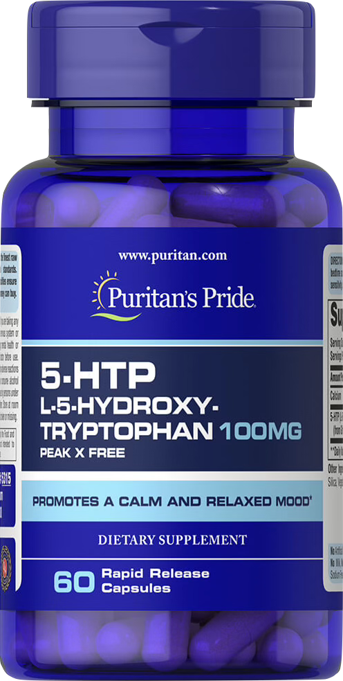 Puritan's Pride 5-HTP 100 mg 60 cápsulas de liberación rápida - vista frontal