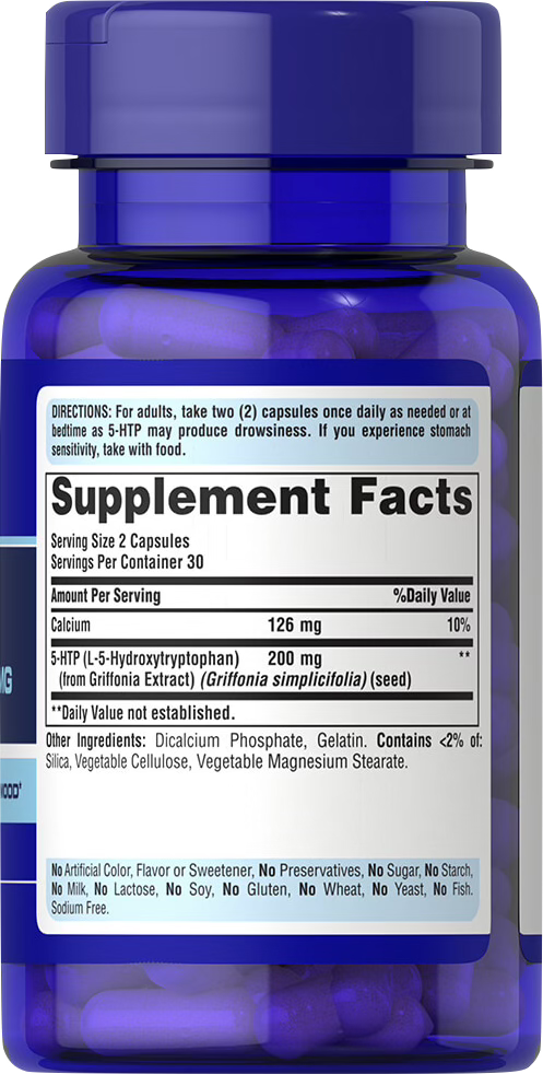 Puritan's Pride 5-HTP 100 mg 60 cápsulas de liberación rápida - información nutricional e ingredientes