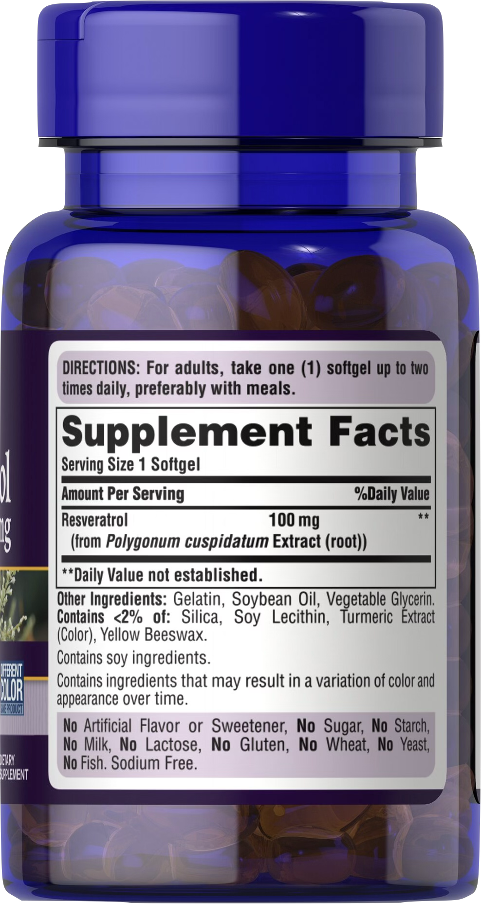 Puritan's Pride Resveratrol 100 mg 60 cápsulas blandas de liberación rápida - información nutricional e ingredientes