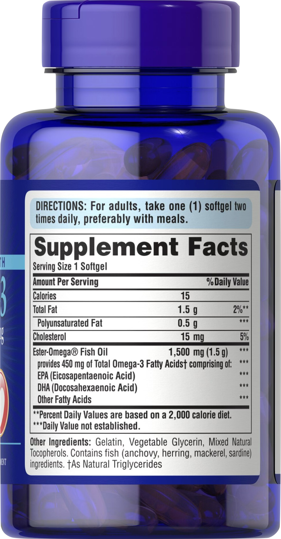Puritan's Pride Omega-3 1500 mg 60 cápsulas blandas de liberación rápida - información nutricional e ingredientes