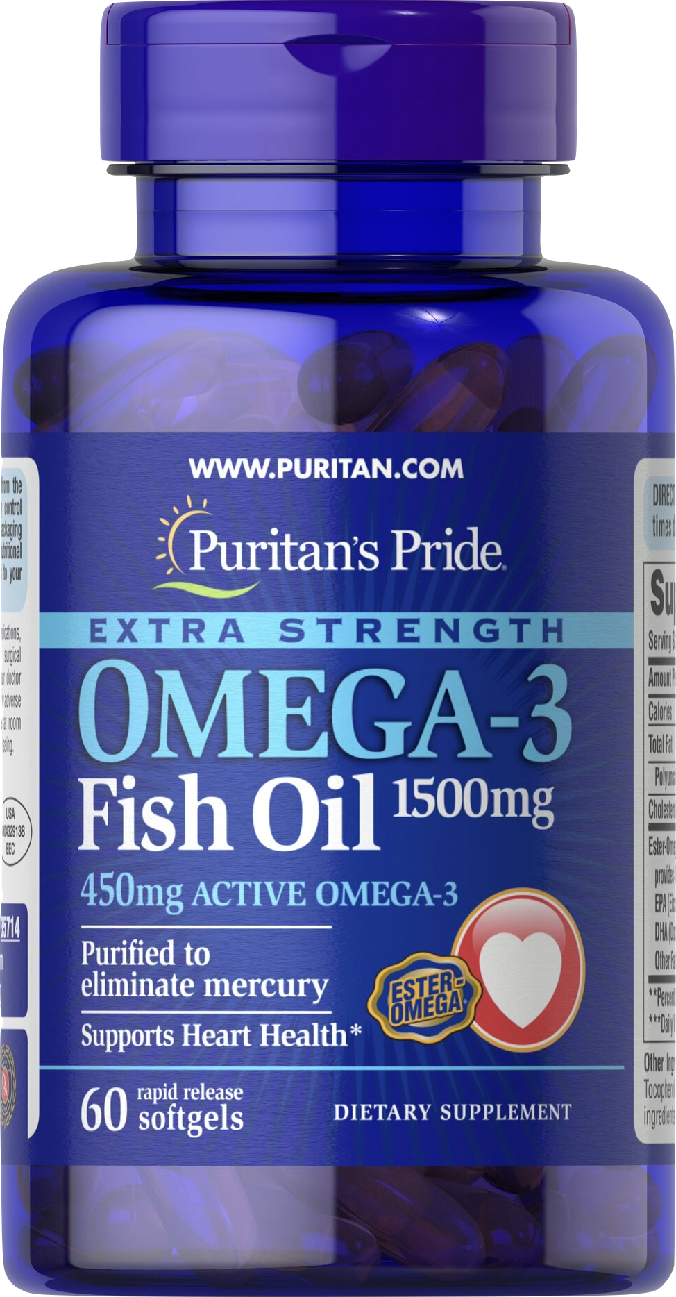 Puritan's Pride Omega-3 1500 mg 60 cápsulas blandas de liberación rápida - vista frontal