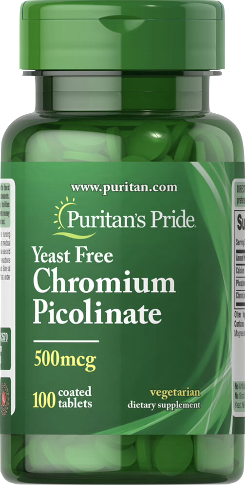 Puritan's Pride Picolinato de Cromo 500 mcg 100 comprimidos recubiertos - vista frontal