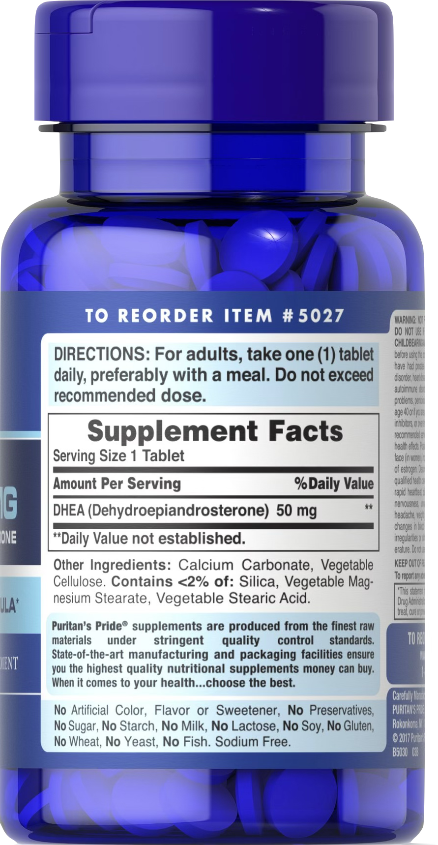 Puritan's Pride DHEA 50 mg 100 comprimidos - información nutricional e ingredientes
