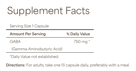 Puritan’s Pride GABA 750 mg (Ácido gamma-aminobutírico) 90 cápsulas de liberación rápida - información nutricional e ingredientes