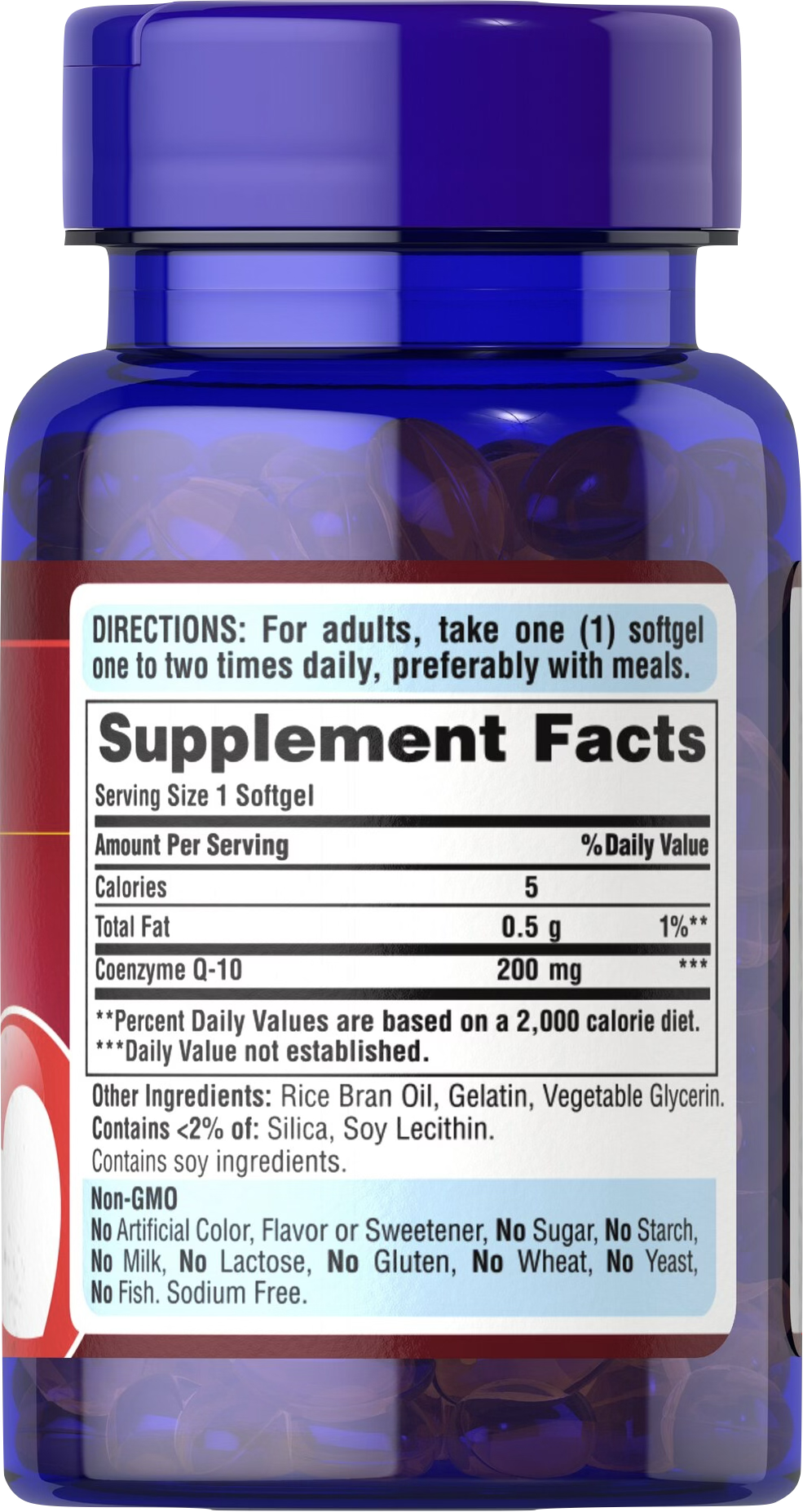 Puritan's Pride Coenzima Q10 200 mg Q-SORB™ 60 cápsulas blandas de liberación rápida - información nutricional e ingredientes