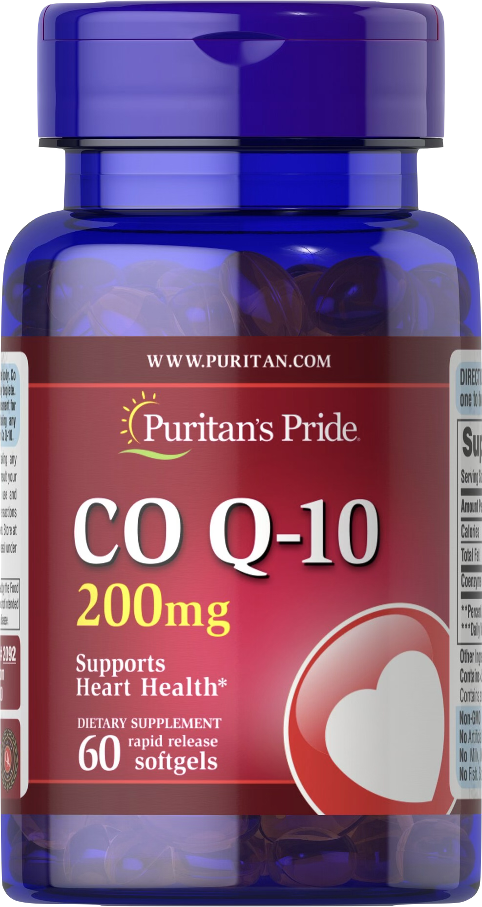 Puritan's Pride Coenzima Q10 200 mg Q-SORB™ 60 cápsulas blandas de liberación rápida - vista frontal