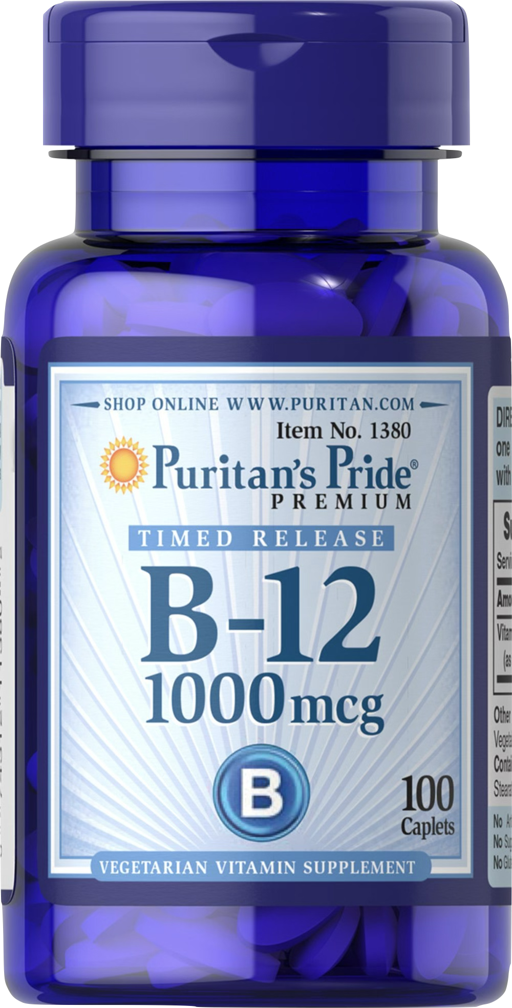 Puritan's Pride Vitamina B-12 1000 mcg Timed Release 100 comprimidos de liberación prolongada - vista frontal