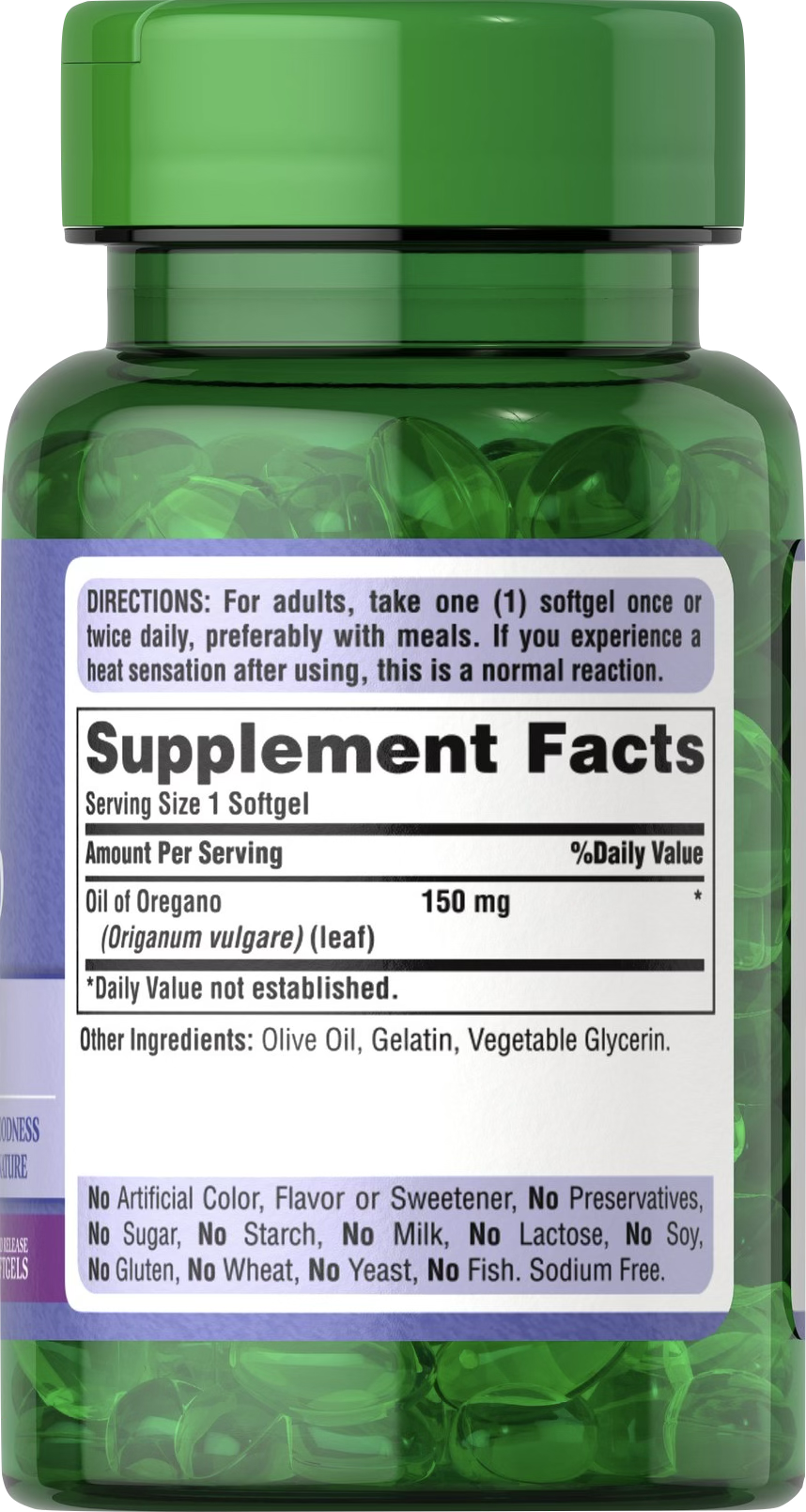 Puritan’s Pride Aceite de orégano 150 mg 90 cápsulas blandas de liberación rápida - información nutricional e ingredientes