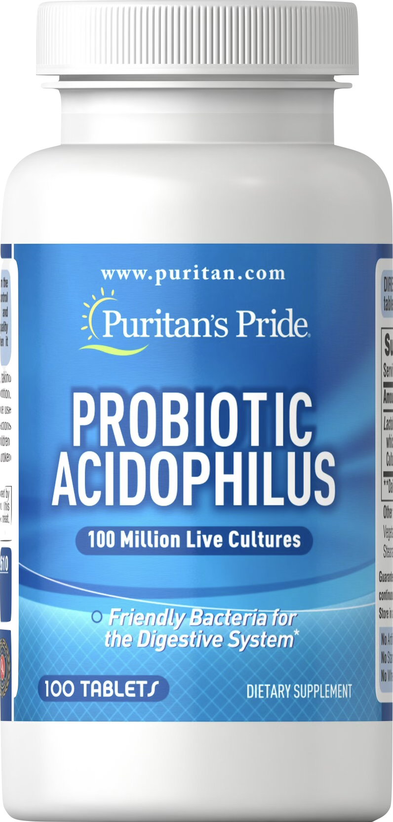 Puritan's Pride Probiótico Acidophilus 100 Millones de UFC 100 comprimidos - vista frontal