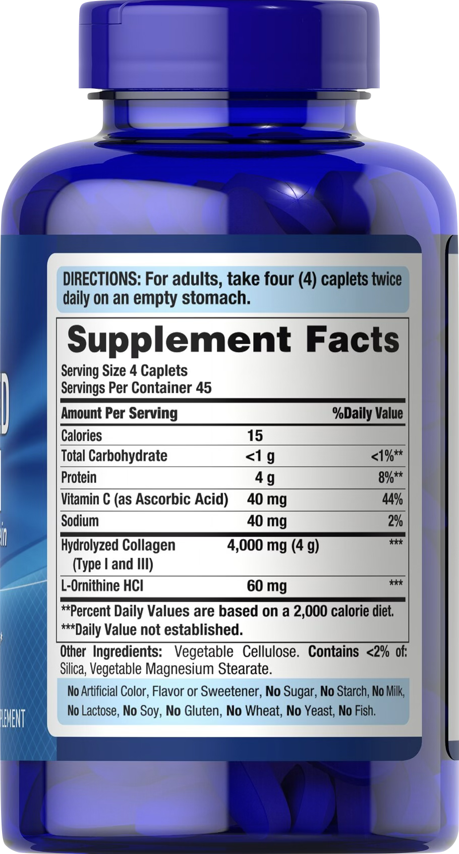 Puritan's Pride Colágeno Hidrolizado 1000 mg 180 comprimidos - información nutricional e ingredientes
