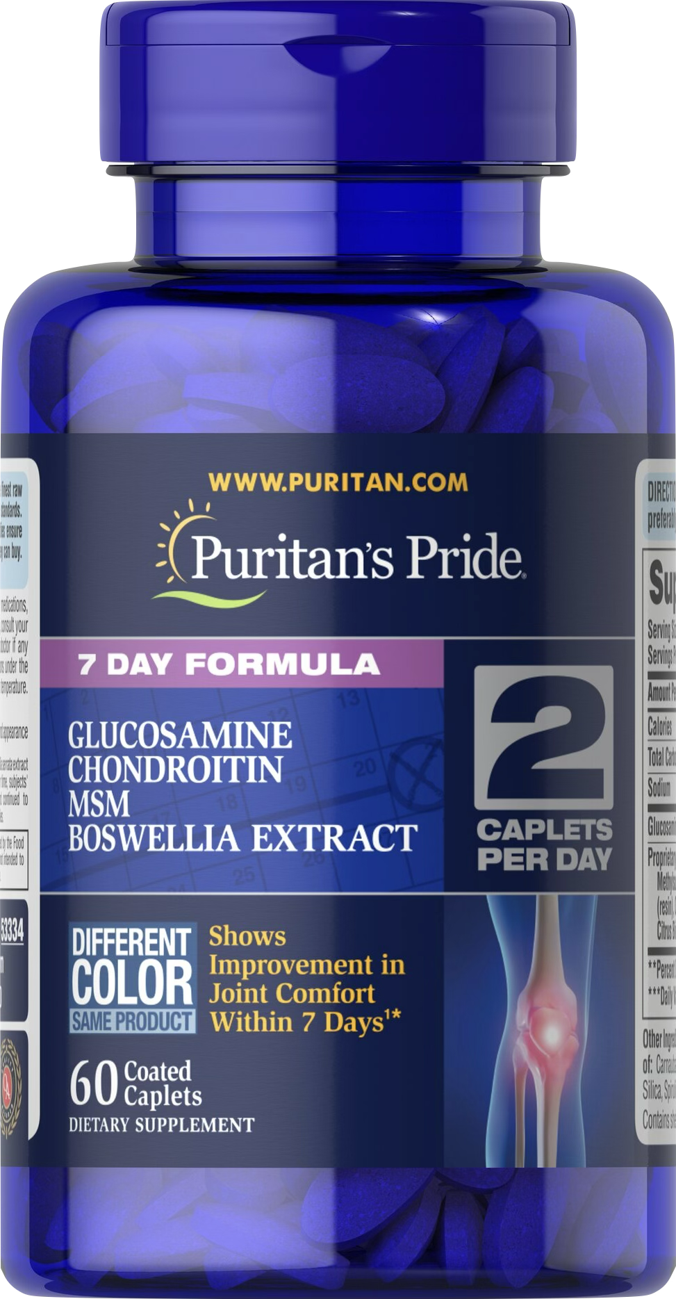 Puritan's Pride Glucosamina, Condroitina, MSM y Boswellia 60 comprimidos 60 comprimidos recubiertos - vista frontal