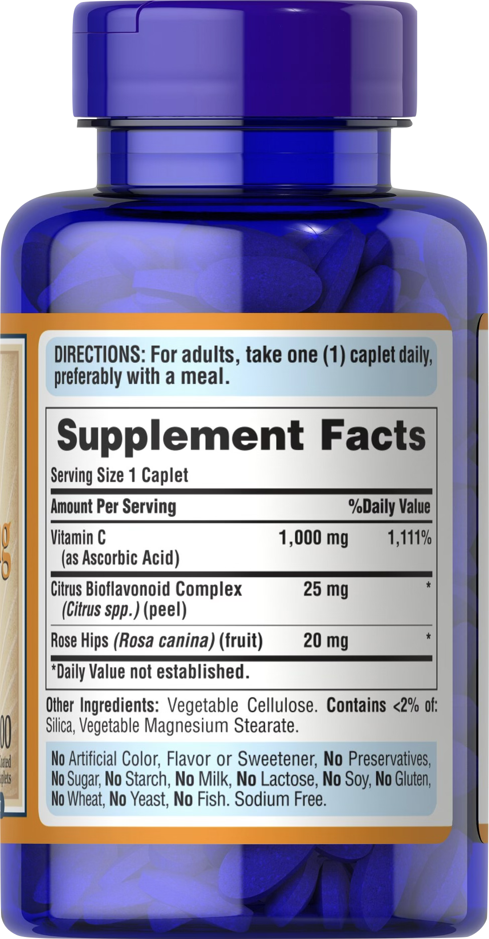 Puritan's Pride Vitamina C 1000 mg 100 comprimidos recubiertos - información nutricional e ingredientes