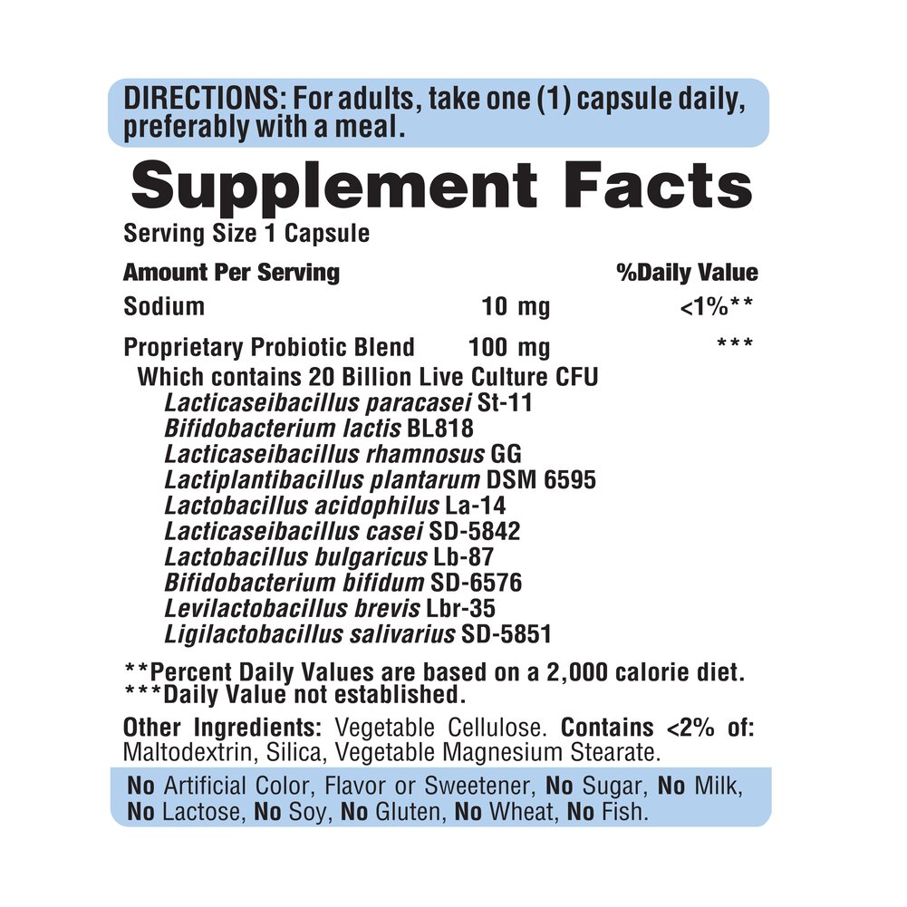 Puritan's Pride Probiótico 10 | 20 Mil Millones de UFC 60 cápsulas - información nutricional e ingredientes