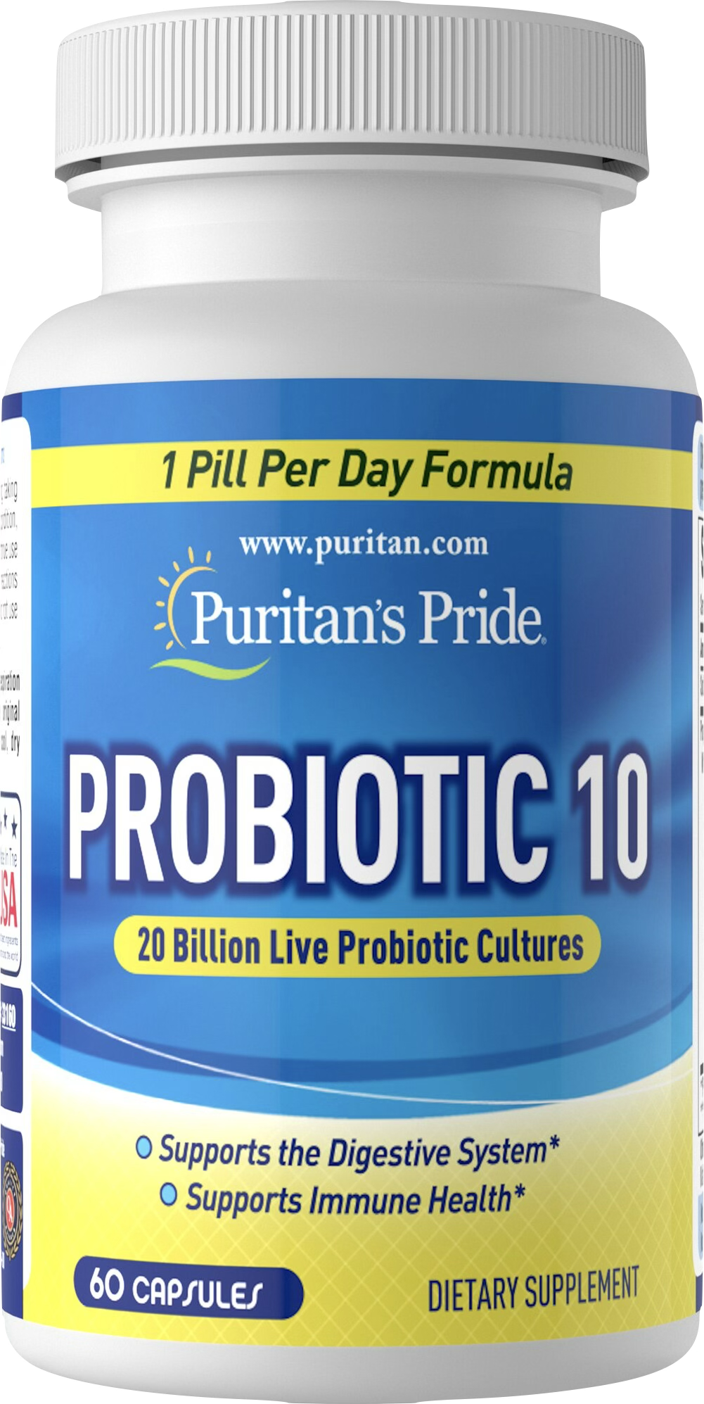 Puritan's Pride Probiótico 10 | 20 Mil Millones de UFC 60 cápsulas - vista frontal