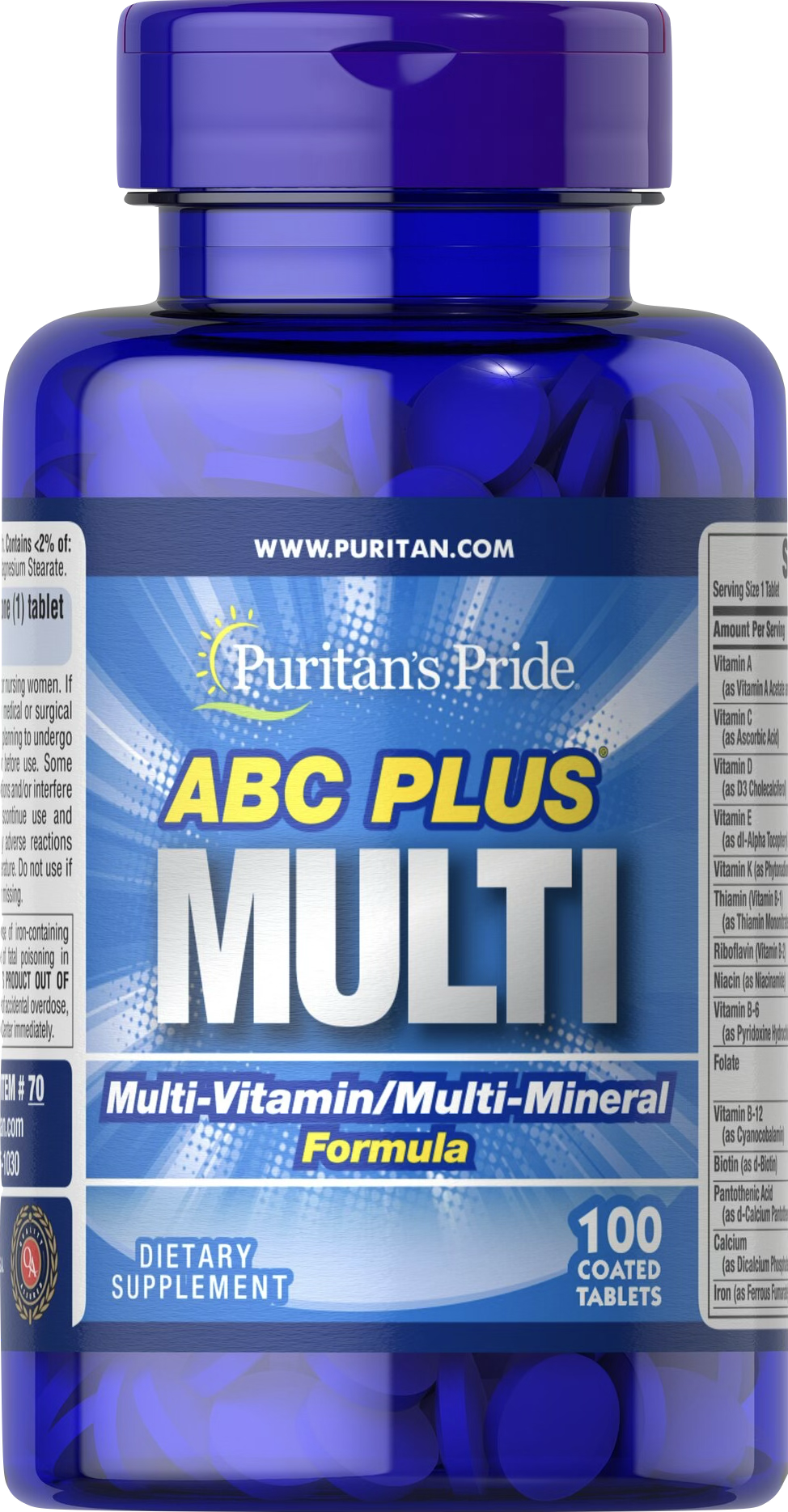 Puritan's Pride ABC Plus Multivitamínico y Multimineral 100 comprimidos recubiertos - vista frontal