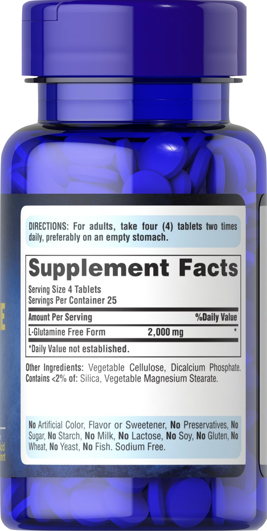 Puritan's Pride L-Glutamina 500 mg 100 comprimidos recubiertos - información nutricional e ingredientes