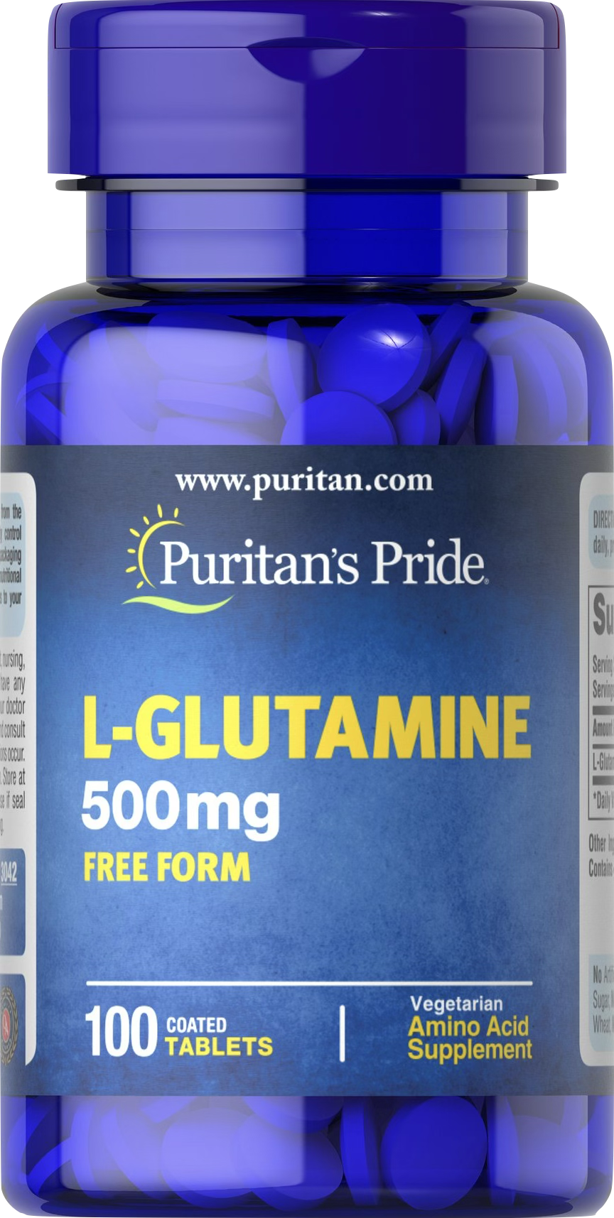 Puritan's Pride L-Glutamina 500 mg 100 comprimidos recubiertos - vista frontal