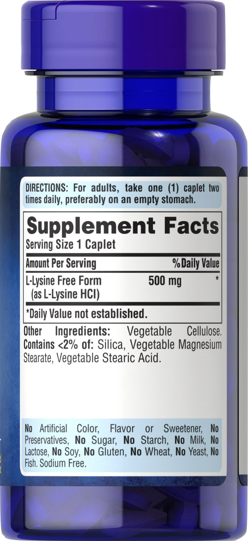 Puritan's Pride L-Lisina 500 mg 100 comprimidos - información nutricional e ingredientes