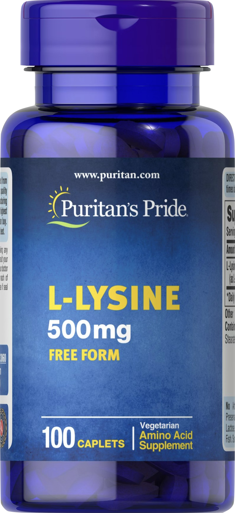 Puritan's Pride L-Lisina 500 mg 100 comprimidos - vista frontal