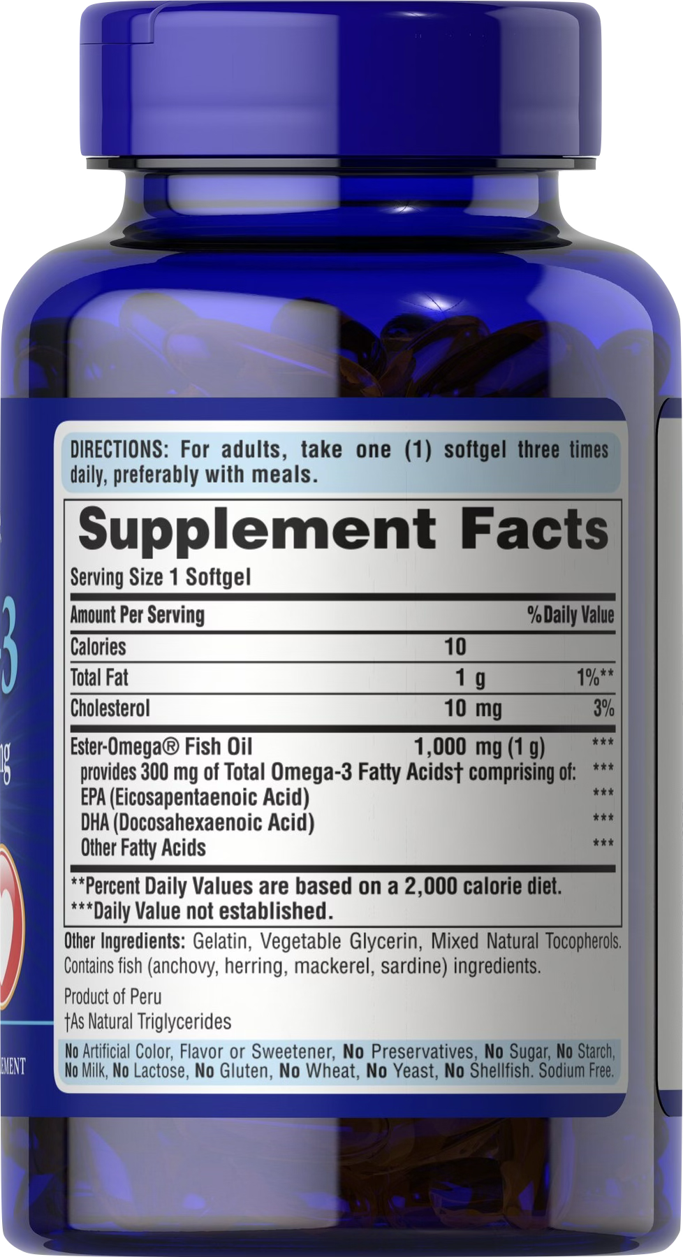 Puritan's Pride Omega-3 1000 mg 100 cápsulas blandas de liberación rápida - información nutricional e ingredientes