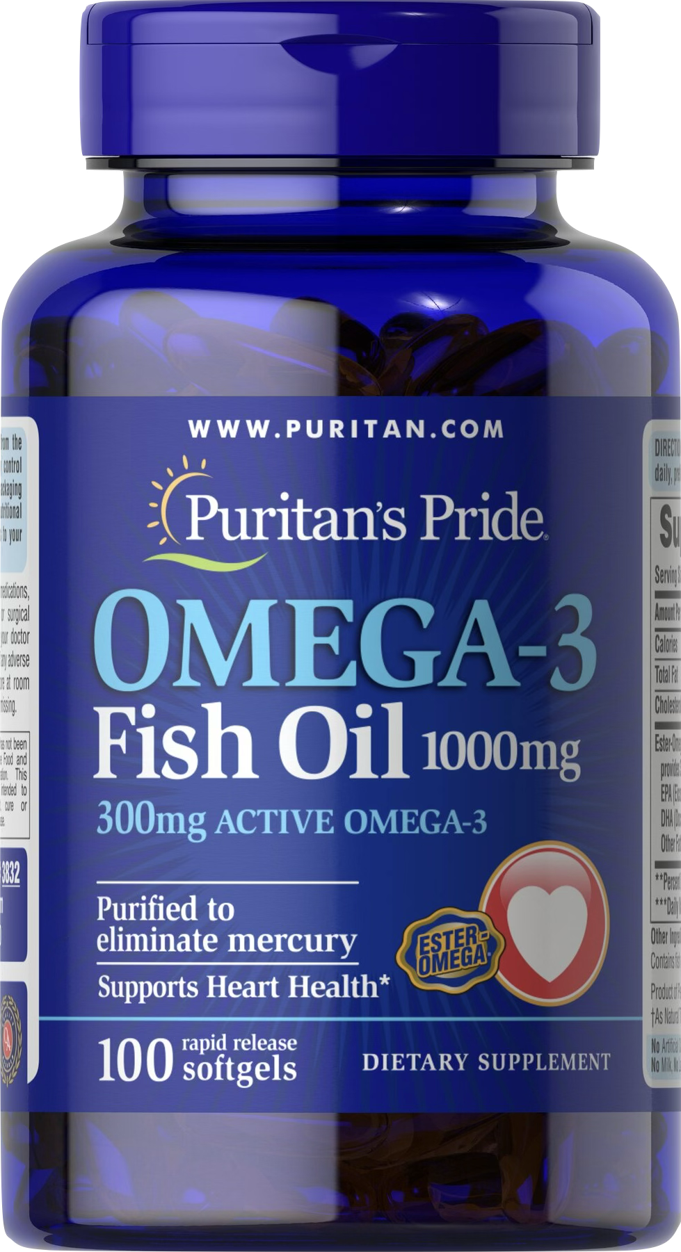 Puritan's Pride Omega-3 1000 mg 100 cápsulas blandas de liberación rápida - vista frontal