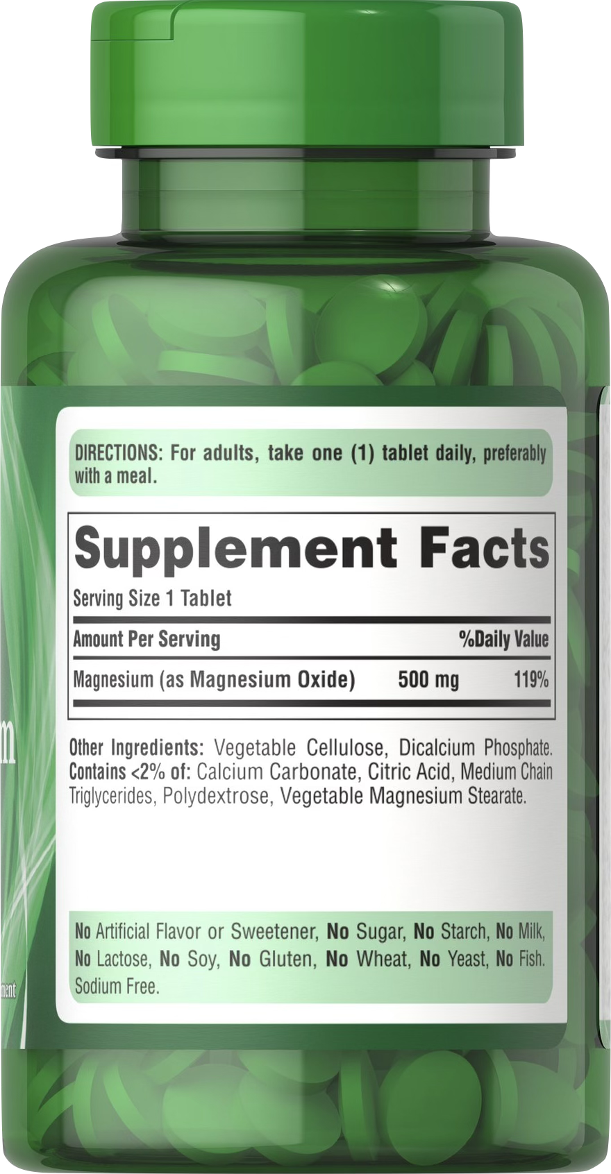 Puritan's Pride Magnesio 500 mg 100 comprimidos - información nutricional e ingredientes