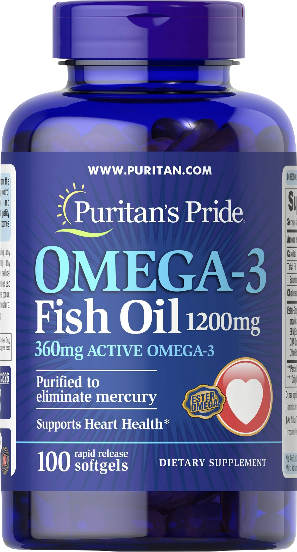 Puritan's Pride Omega-3 1200 mg 100 cápsulas blandas de liberación rápida - vista frontal
