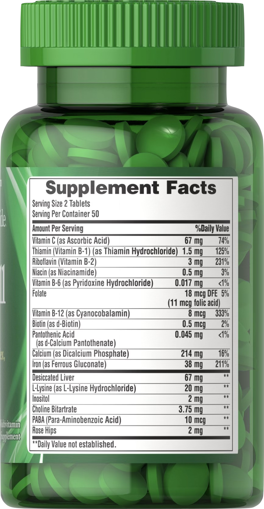 Puritan's Pride Hierro All Multivitamínico 100 comprimidos - información nutricional e ingredientes